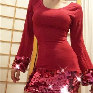 Red, sequin trim dress, Gigi Florence